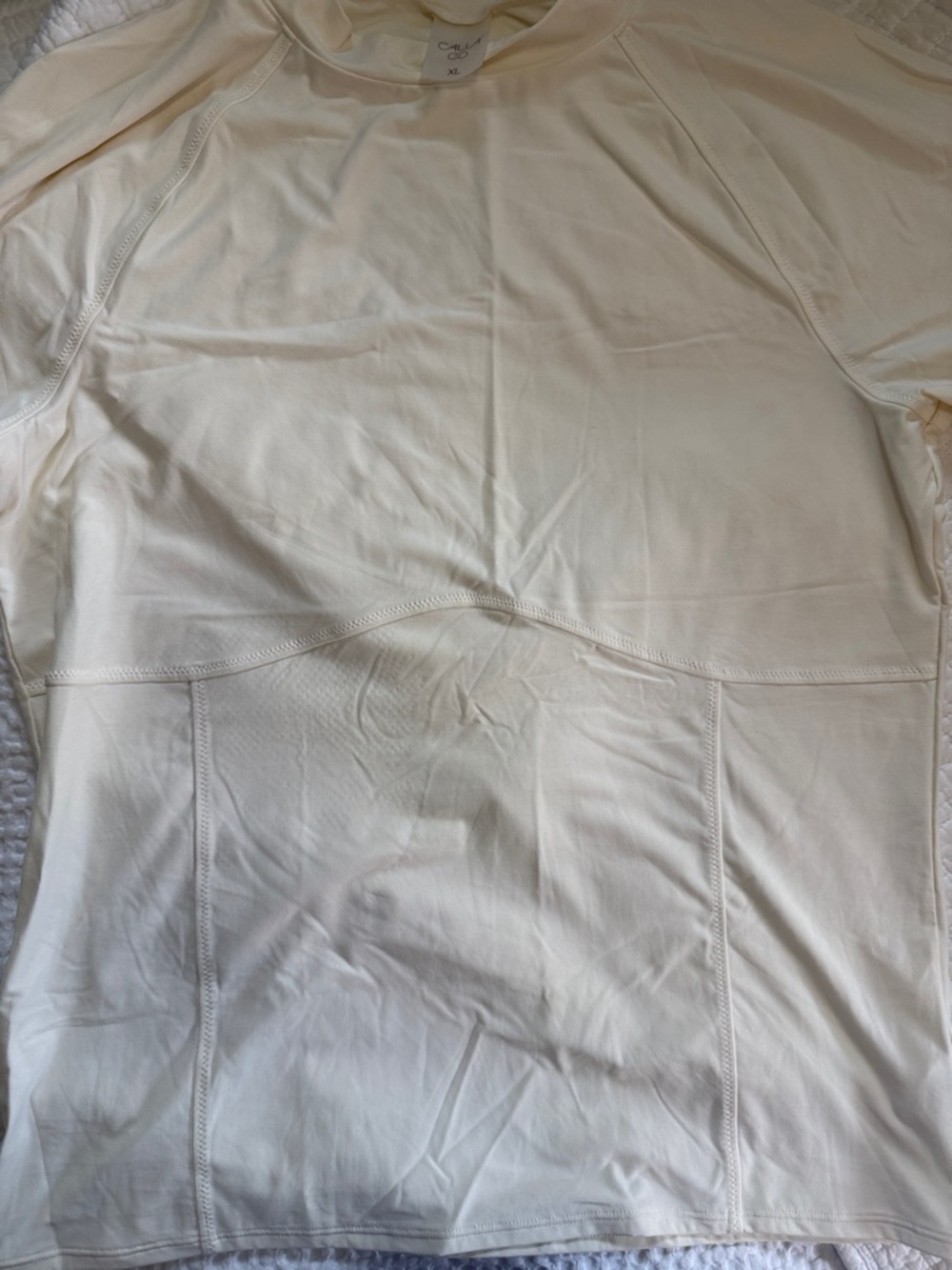 CALIA by Carrie Underwood Cream Short Sleeve Rash Guard Top - Picture 3 of 3